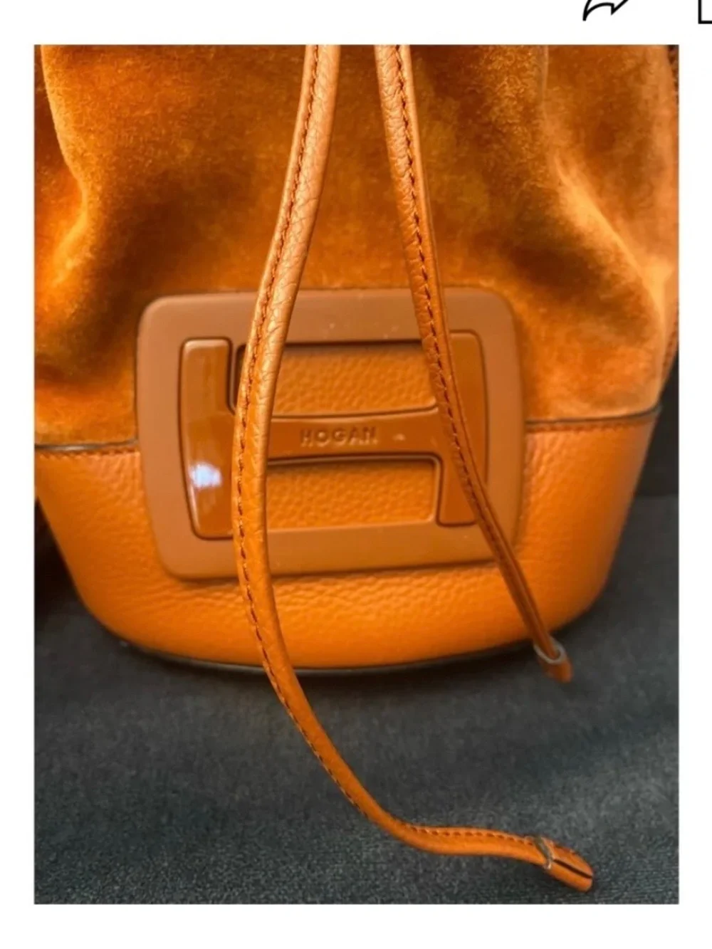Hogan Hocket Suede Leather Bucket Bag Rust Orange Made in Italy